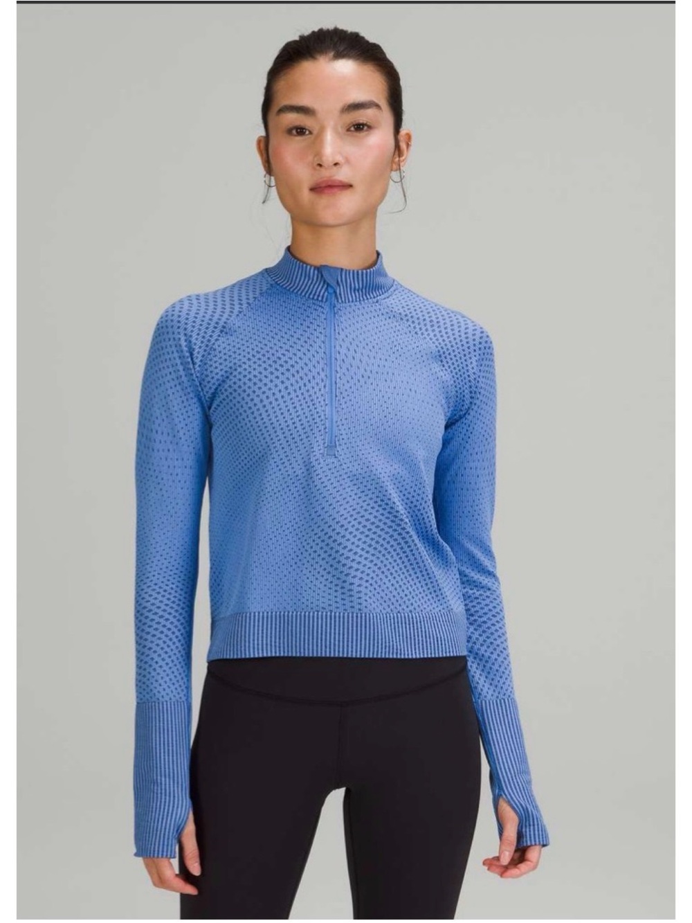 Lululemon Rest Less Cropped Half-Zip Grid Warp Blue Nile / Night Sea 8